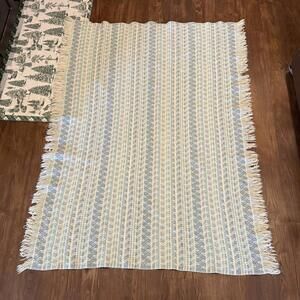 Vintage 90s RARE Pendleton Woolen Mills Fringed Throw Blue Label Blue Gold 60x48
